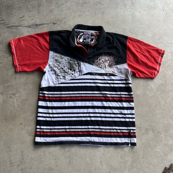 Y2K/2000s PEPE JEANS STRIPED SKATER RED POLO SHIRT 4XL Y2k AOP - Picture 1 of 3